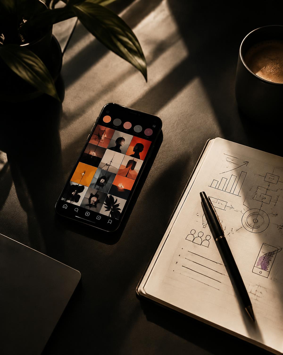 Écran de smartphone et notes de stratégie